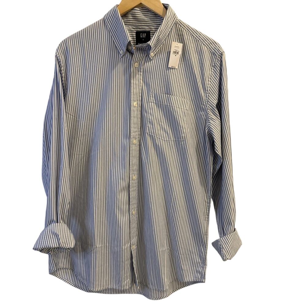 GAP Men's Medium Blue White Striped Collar Oxford Casual Button Down Shirt NEW